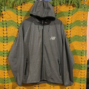 New Balance Gray Hooded Full Zip Performance Jacket NB Logo running